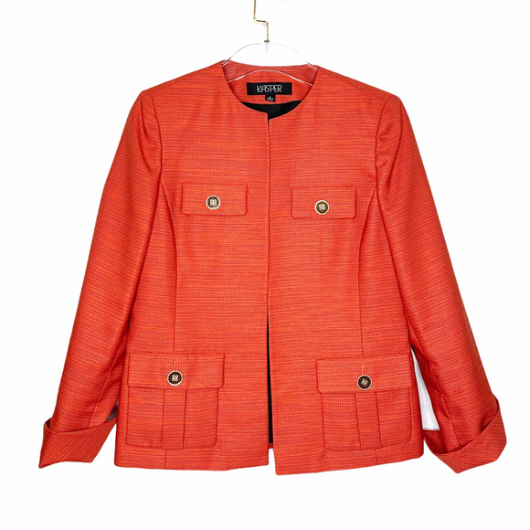Kasper Jackets & Blazers - Kasper Tangerine Collarless Lined Blazer 6